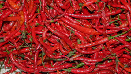 Red chili peppers close up - red chili in the supermarket