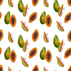 Papaya seamless watercolor pattern