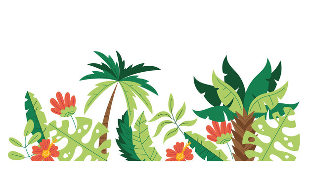 Jungle floral tree decoration frame template concept. Vector flat graphic design illustration