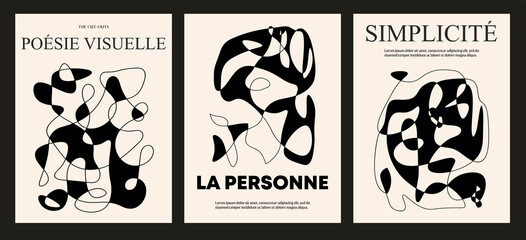 Naklejka premium Wall art, vector set. Boho art drawing. Abstract Art design for print, cover, wallpaper, Minimal wall art.