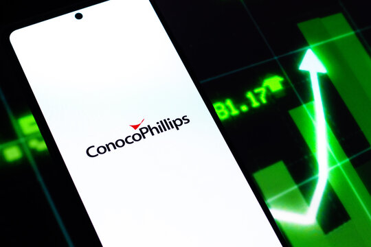 West Bangal, India - April 20, 2022 : ConocoPhillips logo on phone screen stock image.