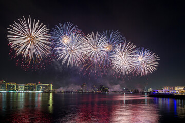 Fireworks above the lake in Yas Bay for Eid celebrations in Abu Dhabi