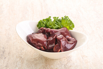 Raw chicken liver in the bowl