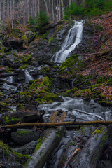 Prudky rucej creek with waterfall near confluence with Jizera river