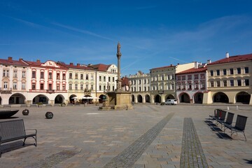 Fototapeta na wymiar Masarykovo namesti town square with plague column in Novy Jicin, Czechia
