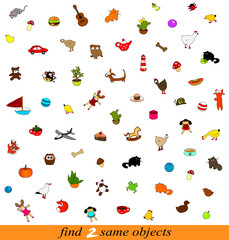 Find two same objects. Vector cartoon illustration.