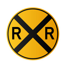 Fototapeta premium Railroad approach road sign used in the USA. Railway signs isolated on a white background. Vector railroad traffic light.