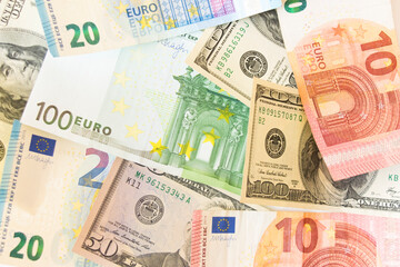 Background made of dollar and euro banknotes