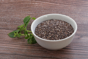 Dietary chia seeds in the bowl