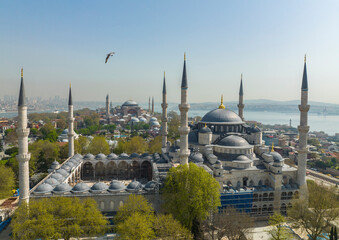 Fototapeta na wymiar Renovated Blue Mosque and Hagia Sophia Drone Video, April 2022 Fatih, Istanbul Turkey