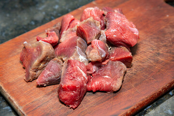 Typical Brazilian sun-dried meat in closeup and selective focus. 