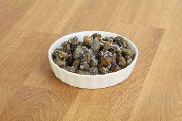 Salted marinated capers snack appetiser