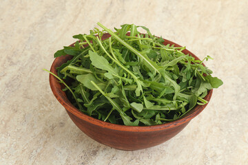 Fresh green arugula in the bowl
