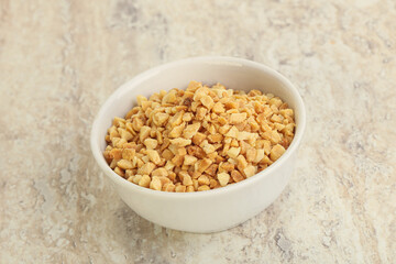 Crunched roasted peanut in the bowl