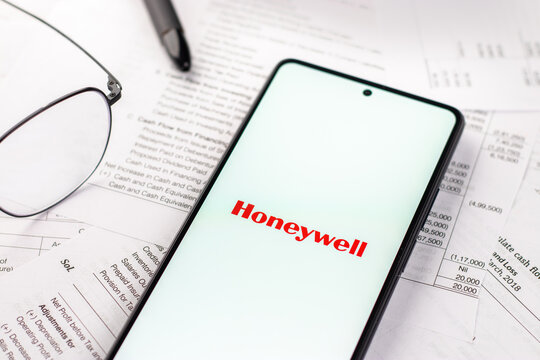 West Bangal, India - April 20, 2022 : Honeywell logo on phone screen stock image.