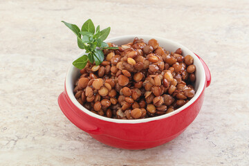 Boiled lentil in the bowl