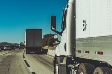 Semi Trucks Convoy on a California Highway