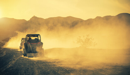 Side by Side ROV Recreational Off Highway Vehicles on a Desert Road © Tomasz Zajda