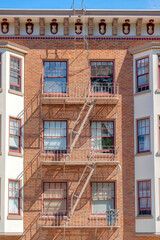 Emergency stairs outside an industrial apartment building at San Francisco, California