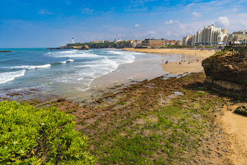 Fototapeta premium Biarritz, France, April 18, 2022.La Grande Plage, beach in the city of Biarritz, on the Atlantic coast of France