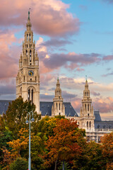 Vienna City Hall towers in autumn, Austria