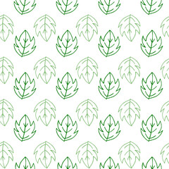 Nature green hand drawn leaves on white background. Eco organic seamless pattern with leaves. Spring or summer design of fabrics, clothes, packaging, textiles