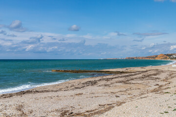 Lyubimovka beach, summer landscape. Natural photo taken at the Black Sea coast