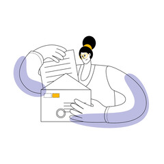 A girl with glasses reads a letter. The concept of a vector illustration on the topic of message exchange. Vector illustration for a mobile application.