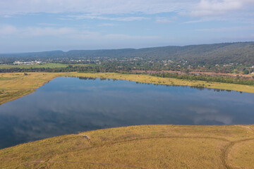 Fototapeta na wymiar Drone aerial photograph of Penrith Lakes in New South Wales in Australia