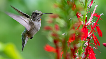 Fototapeta na wymiar Humming bird humming on flowers
