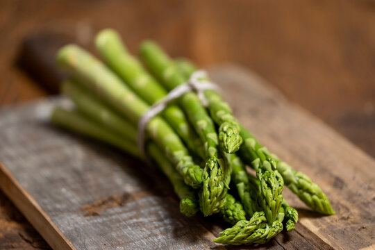 closeup of raw green asparagus