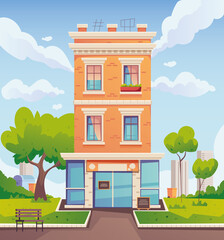 Small town city village building street illustration. Vector graphic design concept