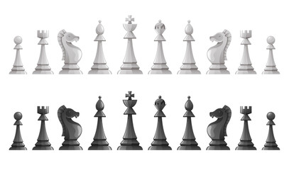 Chess piece black white figure board illustration set. Vector graphic design concept