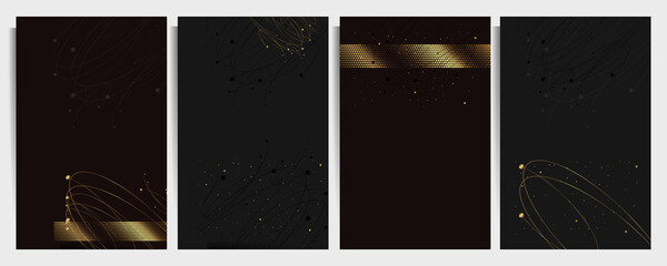 Set Christmas gold design black background abstract shiny color golden	
