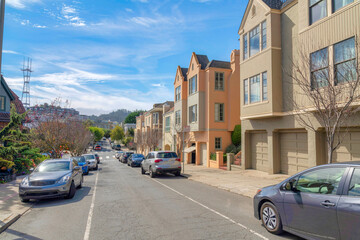 Fototapeta na wymiar One way street in a residential area at San Francisco, California
