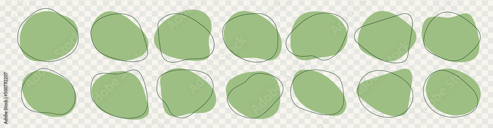 Wall mural organic amoeba blob shape abstract green color with line vector illustration isolated on transparent