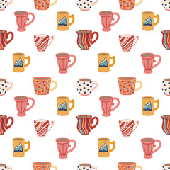 Cups and mugs seamless background.