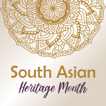 NSouth Asian Heritage month. Vector background, round golden mandala, tradition eastern oriental ornament. SAHM square template