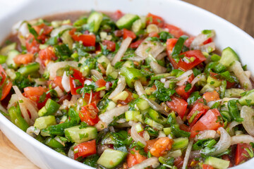 Turkish Shepards Salad with cucumber, tomato, red onion, pepper, parsley (Turkish name; kasik salata)