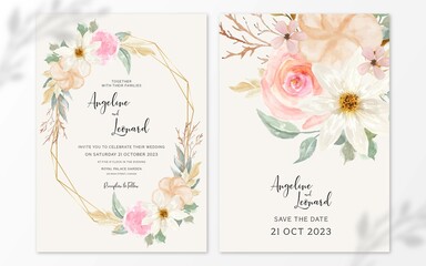 Set of Rustic Watercolor Floral Wedding Invitation