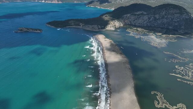 Iztuzu Beach Drone Video, Aegean Sea Dalyan, Mugla Turkey
