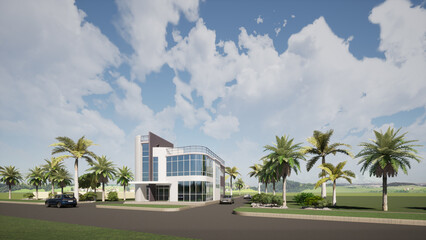Modern office and apartments, light architecture.
 Exterior of the building in light colors.3d architectural graphics.