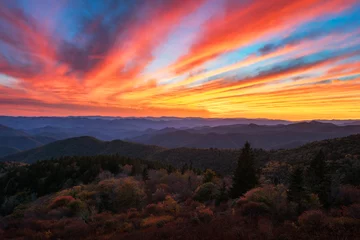 Foto op Canvas Dramatic sunset over the Smoky Mountains from along the Blue Ridge Parkway in North Carolina © aheflin