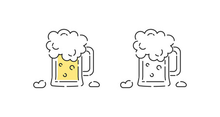 Beer icon linear vector. Beer mug logo symbol set in color and black.
