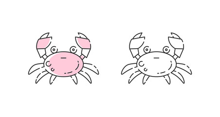 Crab icon linear vector. Crab seafood logo symbol set in color and black.