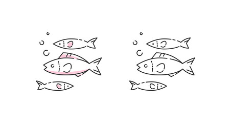 Fish icon linear vector. Fishing logo symbol set in color and black.