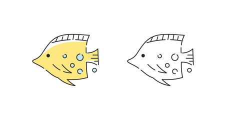 Fish icon linear vector. Exotic fish logo symbol set in color and black.