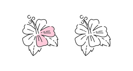 Flower icon linear vector. Hibiscus flower logo symbol set in color and black.