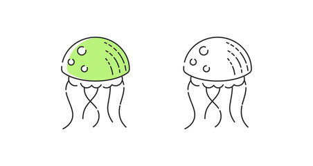 Jellyfish icon linear vector. Jellyfish logo symbol set in color and black.