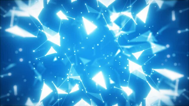 Abstract nanotechnology scientific blue glowing background with particles and structure with morphing connections